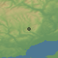 Shaded relief of the 49 km around Abercarn-Newbridge, drawn from the GMTED2010 grid