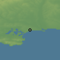 Shaded relief of the 49 km around Bournemouth, drawn from the GMTED2010 grid