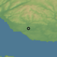 Shaded relief of the 49 km around Bridgend, drawn from the GMTED2010 grid