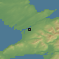 Shaded relief of the 48 km around Caernarfon, drawn from the GMTED2010 grid