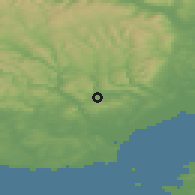 Shaded relief of the 49 km around Caerphily, drawn from the GMTED2010 grid