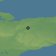 Shaded relief of the 49 km around Canterbury, drawn from the GMTED2010 grid