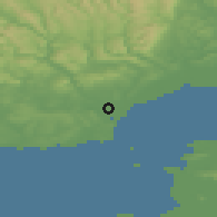 Shaded relief of the 49 km around Cardiff, drawn from the GMTED2010 grid