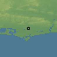 Shaded relief of the 49 km around Chichester, drawn from the GMTED2010 grid