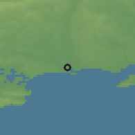 Shaded relief of the 49 km around Christchurch, drawn from the GMTED2010 grid