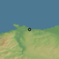 Shaded relief of the 48 km around Colwyn Bay, drawn from the GMTED2010 grid