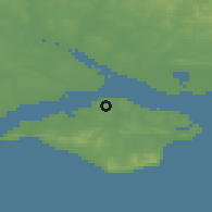 Shaded relief of the 49 km around Cowes-Northwood, drawn from the GMTED2010 grid