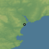 Shaded relief of the 49 km around Dawlish, drawn from the GMTED2010 grid