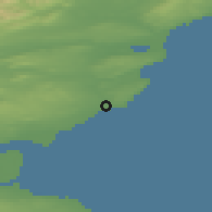 Shaded relief of the 47 km around Arbroath, drawn from the GMTED2010 grid