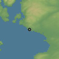 Shaded relief of the 47 km around Ardrossan, drawn from the GMTED2010 grid