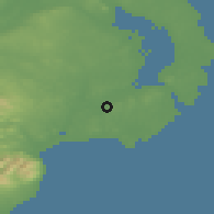 Shaded relief of the 48 km around Downpatrick, drawn from the GMTED2010 grid