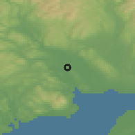 Shaded relief of the 47 km around Dumfries, drawn from the GMTED2010 grid