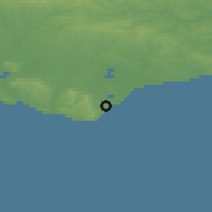 Shaded relief of the 49 km around Eastbourne, drawn from the GMTED2010 grid