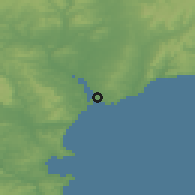 Shaded relief of the 49 km around Exmouth, drawn from the GMTED2010 grid
