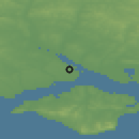 Shaded relief of the 49 km around Fawley, drawn from the GMTED2010 grid