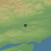 Shaded relief of the 47 km around Forfar, drawn from the GMTED2010 grid
