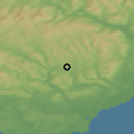 Shaded relief of the 49 km around Gelligaer, drawn from the GMTED2010 grid