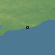 Shaded relief of the 49 km around Hastings, drawn from the GMTED2010 grid