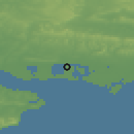 Shaded relief of the 49 km around Hayling Island, drawn from the GMTED2010 grid
