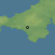 Shaded relief of the 50 km around Helston, drawn from the GMTED2010 grid