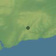 Shaded relief of the 49 km around Honiton, drawn from the GMTED2010 grid