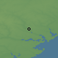 Shaded relief of the 49 km around Ipswich, drawn from the GMTED2010 grid