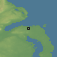 Shaded relief of the 48 km around Bangor, drawn from the GMTED2010 grid