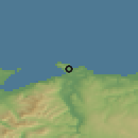 Shaded relief of the 48 km around Llandudno, drawn from the GMTED2010 grid