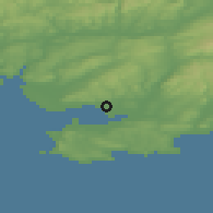 Shaded relief of the 49 km around Llanelli, drawn from the GMTED2010 grid