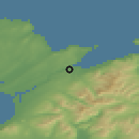Shaded relief of the 48 km around Bangor, drawn from the GMTED2010 grid