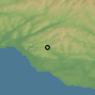 Shaded relief of the 49 km around Maesteg, drawn from the GMTED2010 grid