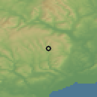 Shaded relief of the 49 km around Abertillery, drawn from the GMTED2010 grid
