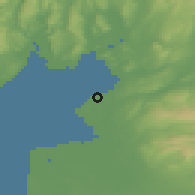 Shaded relief of the 48 km around Morecambe, drawn from the GMTED2010 grid