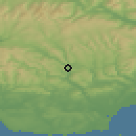 Shaded relief of the 49 km around Mountain Ash-Abercynon, drawn from the GMTED2010 grid