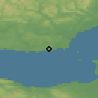 Shaded relief of the 49 km around Barry, drawn from the GMTED2010 grid