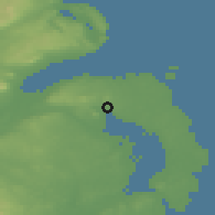 Shaded relief of the 48 km around Newtownards, drawn from the GMTED2010 grid