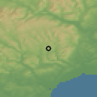Shaded relief of the 49 km around Oakdale-Pontllanfraith, drawn from the GMTED2010 grid