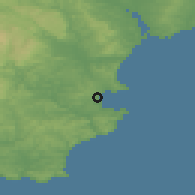 Shaded relief of the 49 km around Paignton, drawn from the GMTED2010 grid