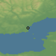 Shaded relief of the 49 km around Penarth, drawn from the GMTED2010 grid