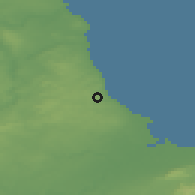 Shaded relief of the 48 km around Peterlee, drawn from the GMTED2010 grid