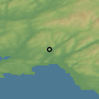 Shaded relief of the 49 km around Pontardawe-Clydach, drawn from the GMTED2010 grid