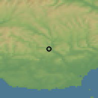 Shaded relief of the 49 km around Pontypridd, drawn from the GMTED2010 grid