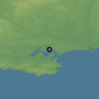 Shaded relief of the 49 km around Poole, drawn from the GMTED2010 grid