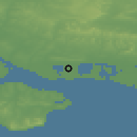 Shaded relief of the 49 km around Portsmouth, drawn from the GMTED2010 grid