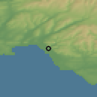 Shaded relief of the 49 km around Port Talbot, drawn from the GMTED2010 grid