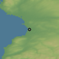 Shaded relief of the 47 km around Prestwick, drawn from the GMTED2010 grid