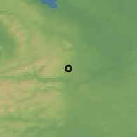 Shaded relief of the 48 km around Rhosllanerchrugog, drawn from the GMTED2010 grid