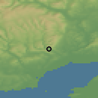 Shaded relief of the 49 km around Risca, drawn from the GMTED2010 grid