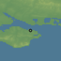 Shaded relief of the 49 km around Ryde, drawn from the GMTED2010 grid