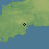 Shaded relief of the 49 km around Saint Austell, drawn from the GMTED2010 grid